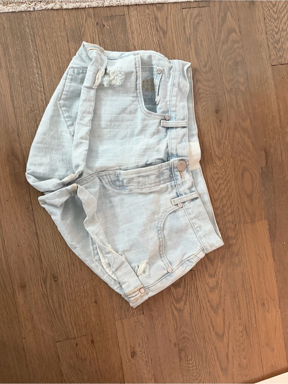 One Teaspoon Light Blue Distressed Denim Shorts with Black Accent - Picture 2 of 2